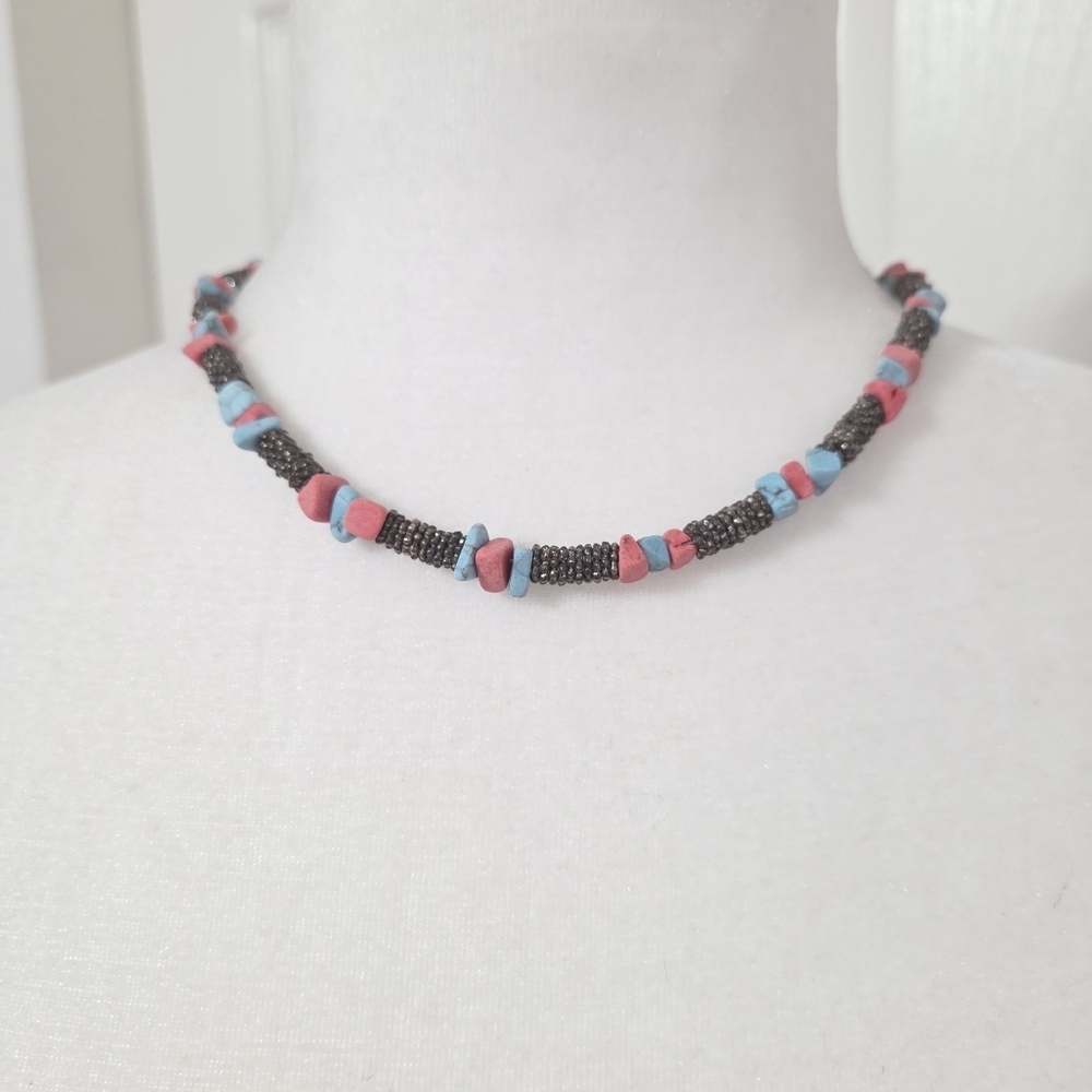 Stone Beads And Silver Plated Necklace